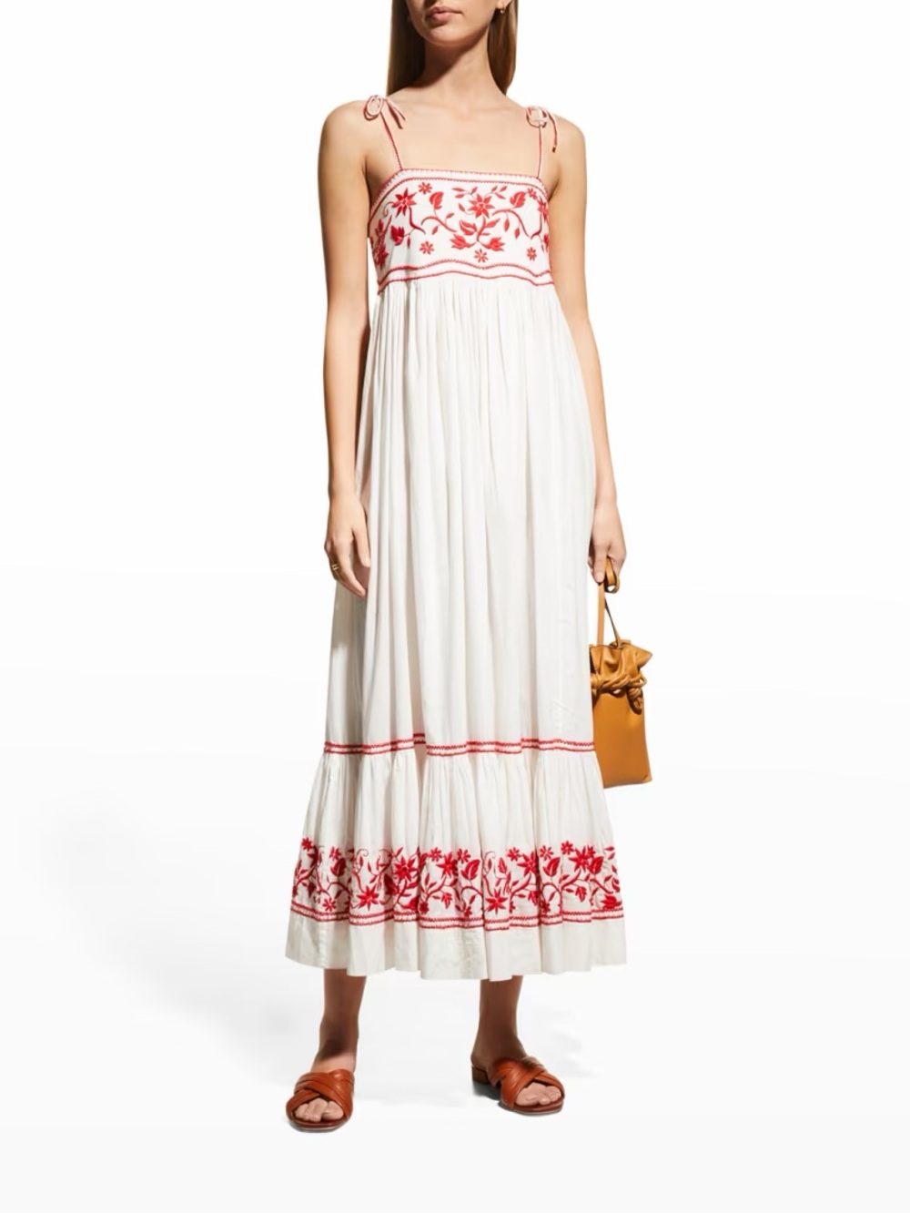 THE GREAT The Dainty Embroidered Empire Waist Midi Dress Small